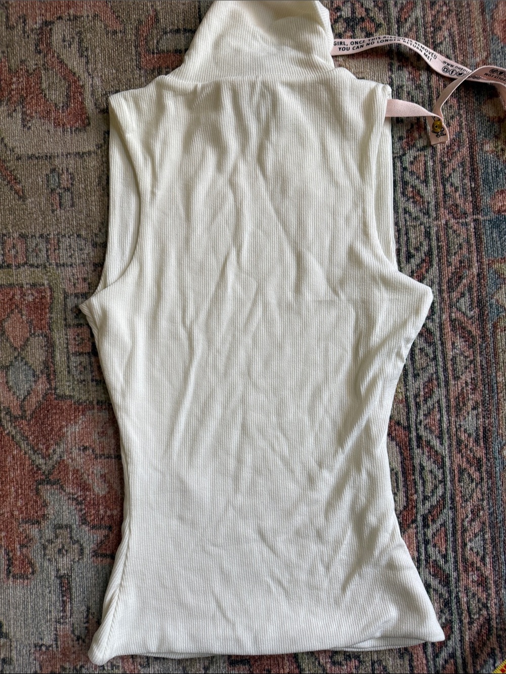 Oh Polly Cream Ribbed High Neck Tank - Picture 5 of 5